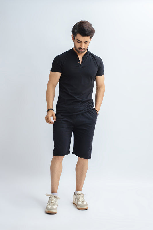 Klasik Black Short Sleeve Summer Short Suit