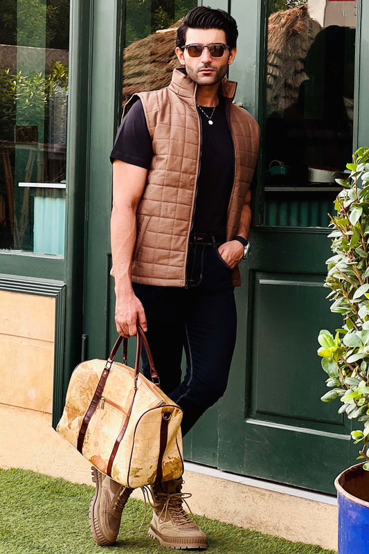 Men's Quilted Sleeveless Puffer Jacket - Classic Tan