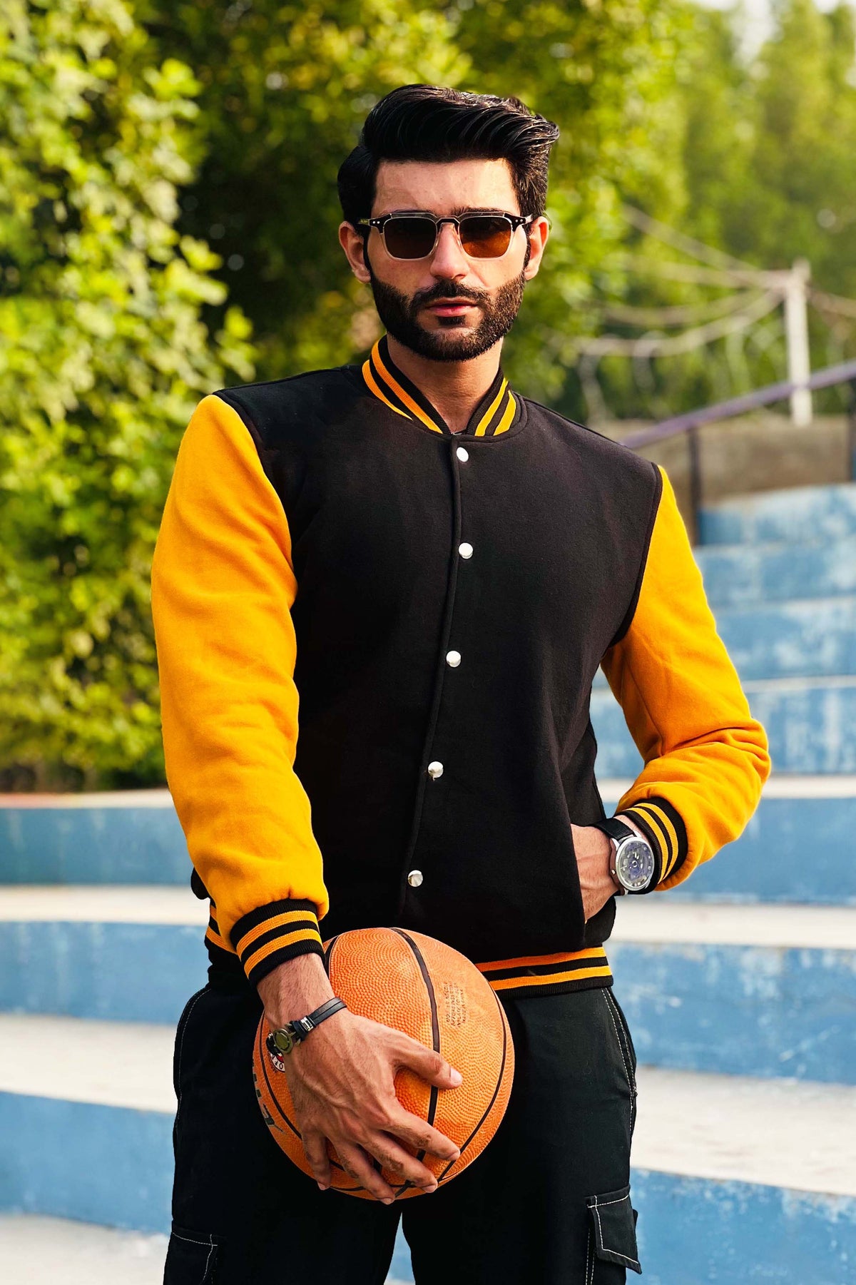 Premium Black & Yellow Varsity Jacket for Men