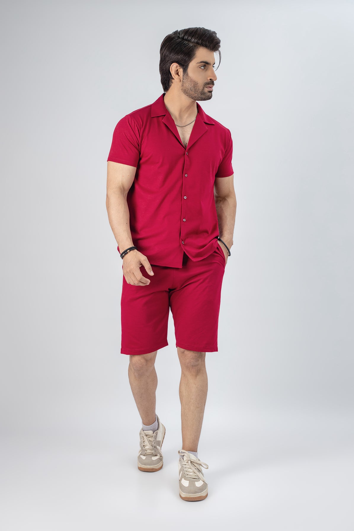 Pure Maroon Short Sleeve Summer Short Suit