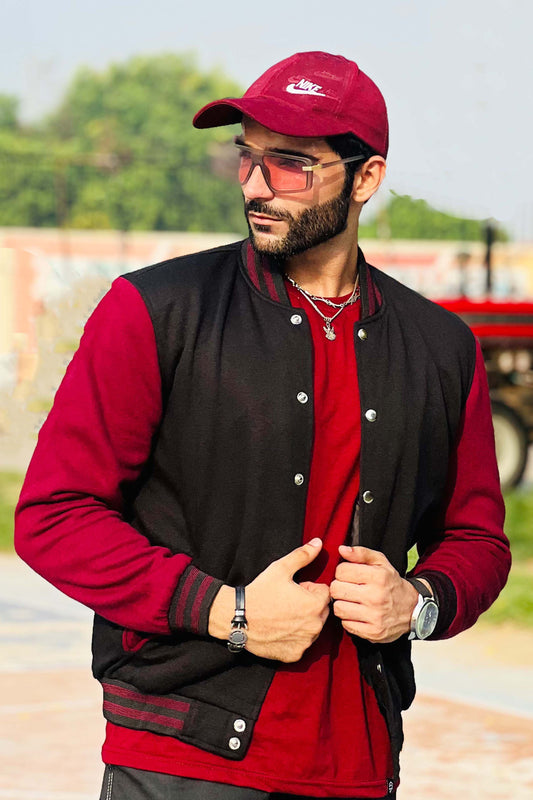 Premium Black & Maroon Varsity Jacket for Men