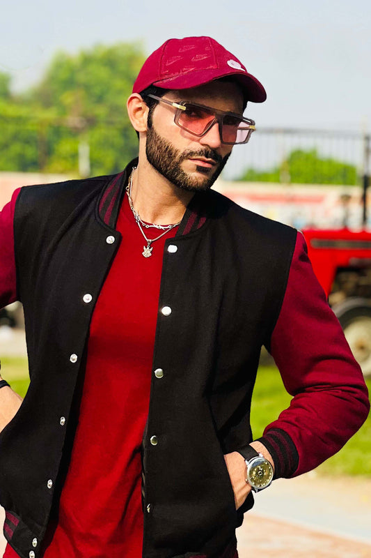 Premium Black & Maroon Varsity Jacket for Men