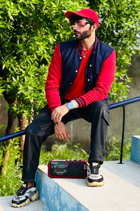 Premium Navy & Red Varsity Jacket for Men