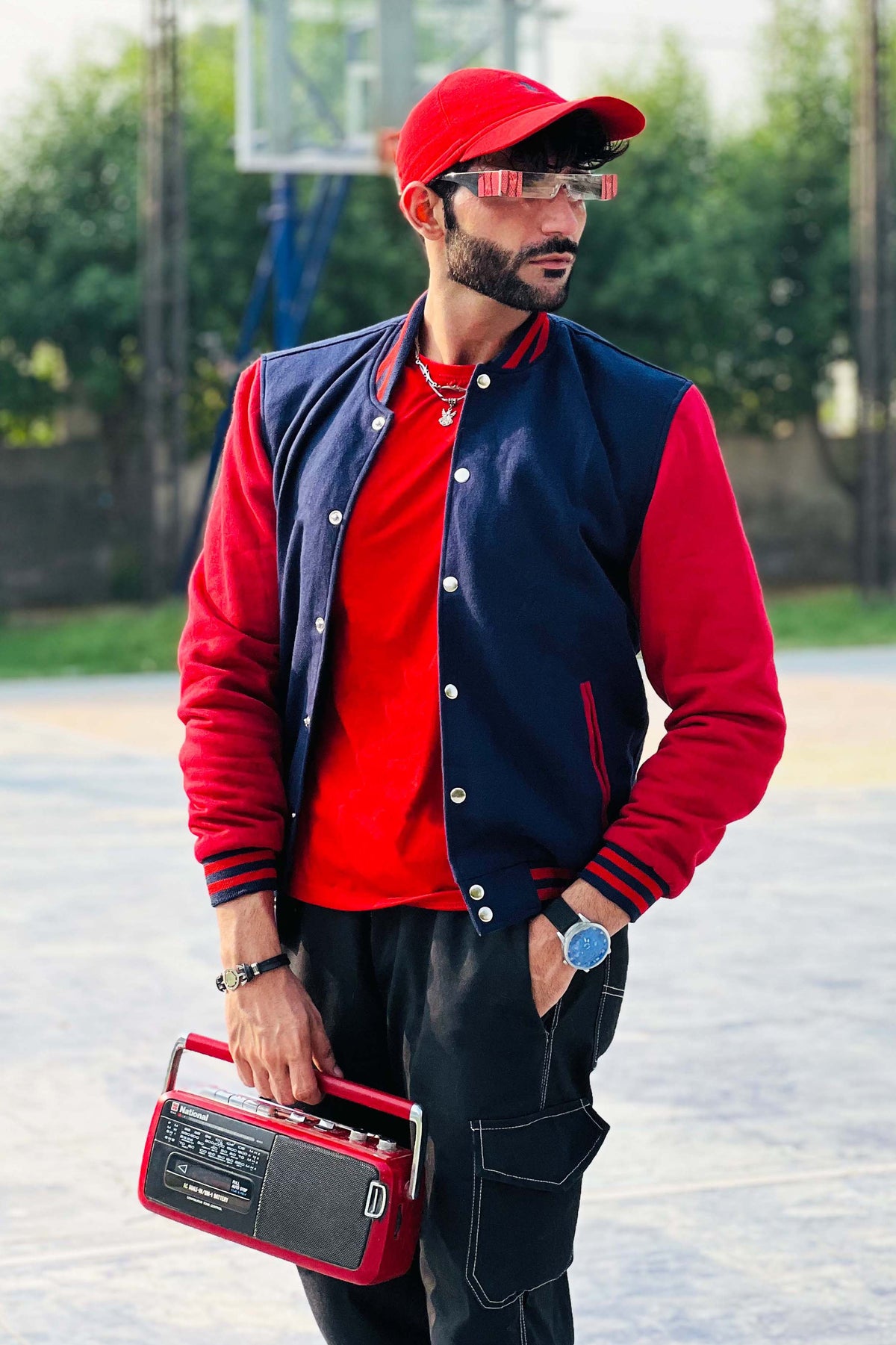 Premium Navy & Red Varsity Jacket for Men