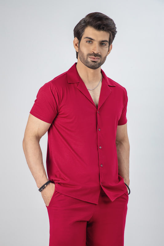 Pure Maroon Short Sleeve Summer Short Suit