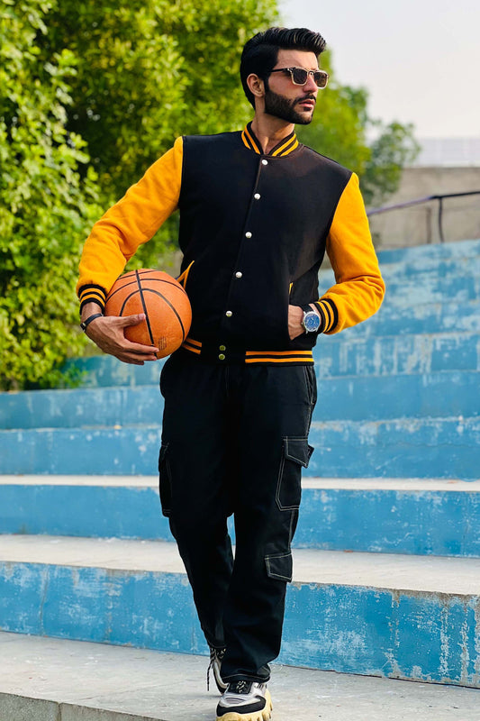 Premium Black & Yellow Varsity Jacket for Men