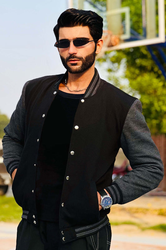 Premium Black & Charcoal Varsity Jacket for Men