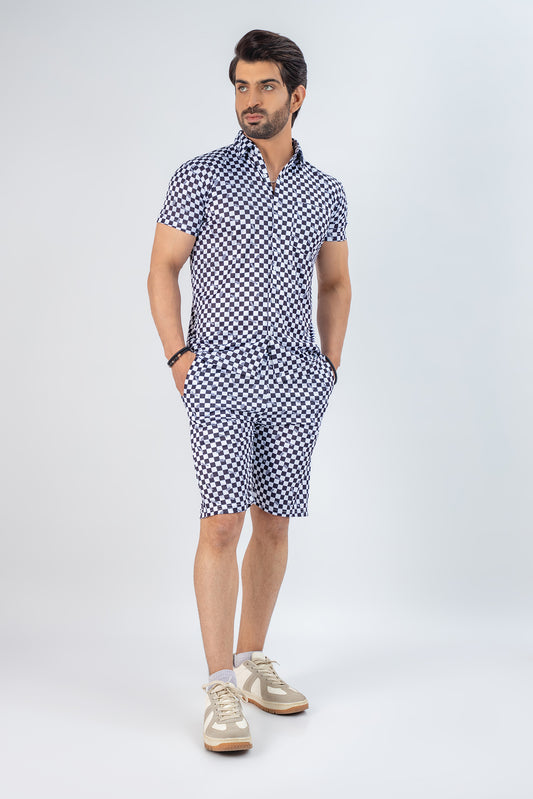 Square Checked Printed Summer Beach Short Suit